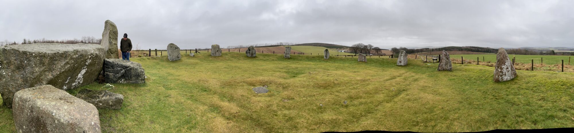 East Aquhorthies Stone Circle panorama Standing Stones Aberdeenshire