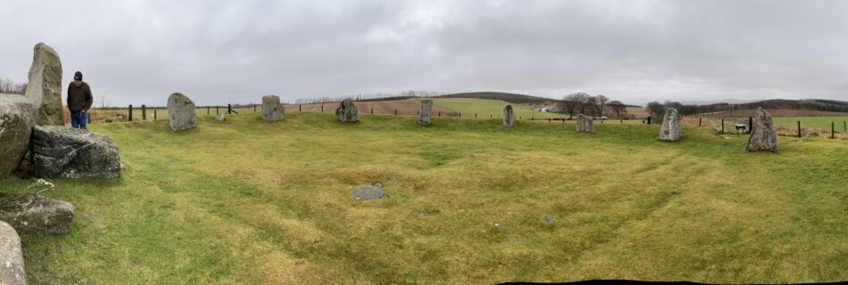 East Aquhorthies Stone Circle panorama Standing Stones Aberdeenshire